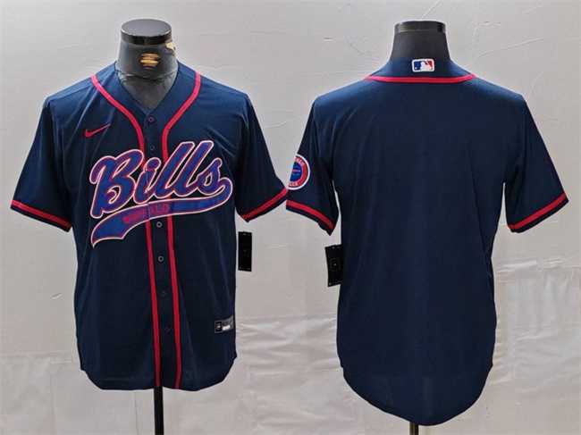 Mens Buffalo Bills Blank Navy With Patch Cool Base Stitched Baseball Jersey